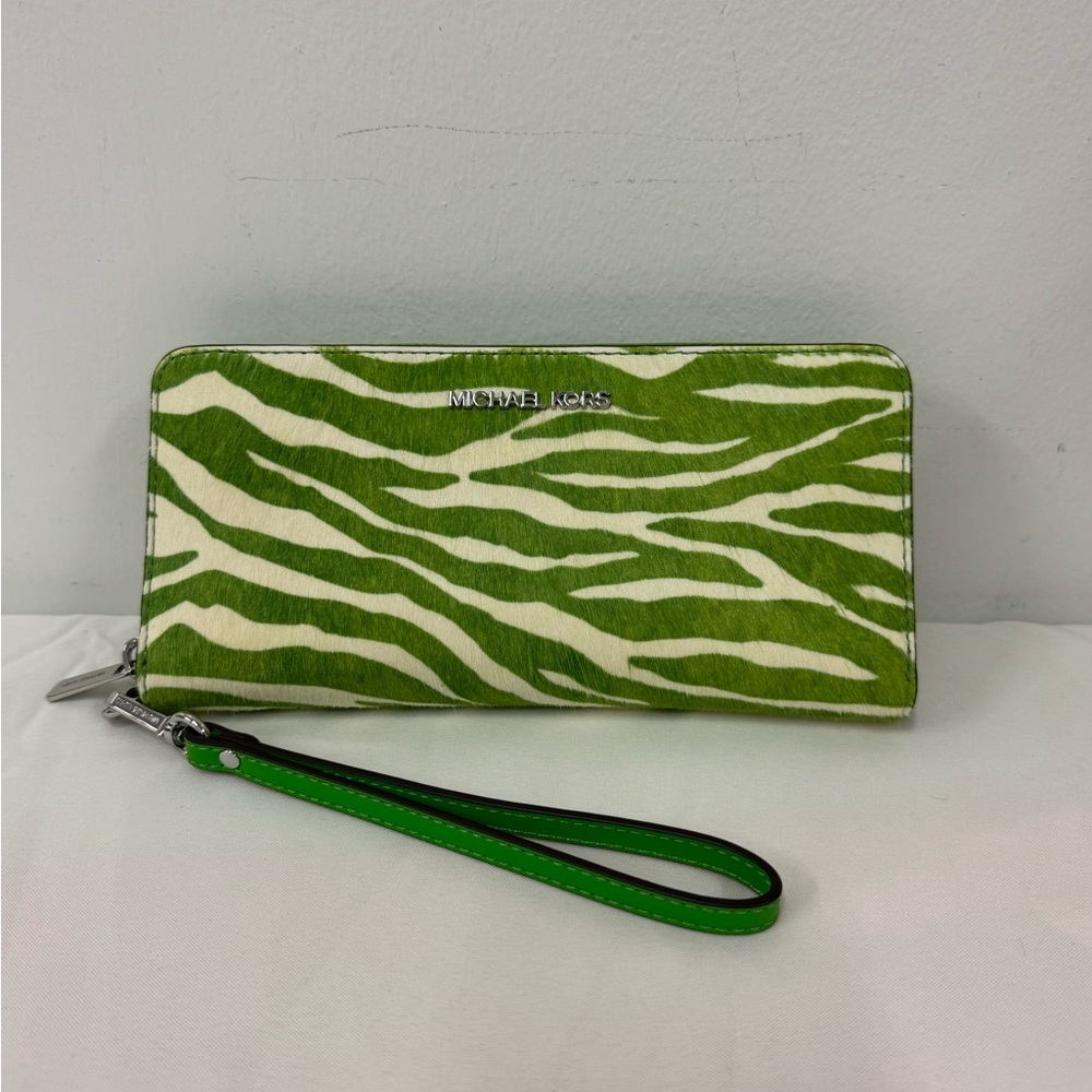 Michael Kors Green and White Zebra Wallet